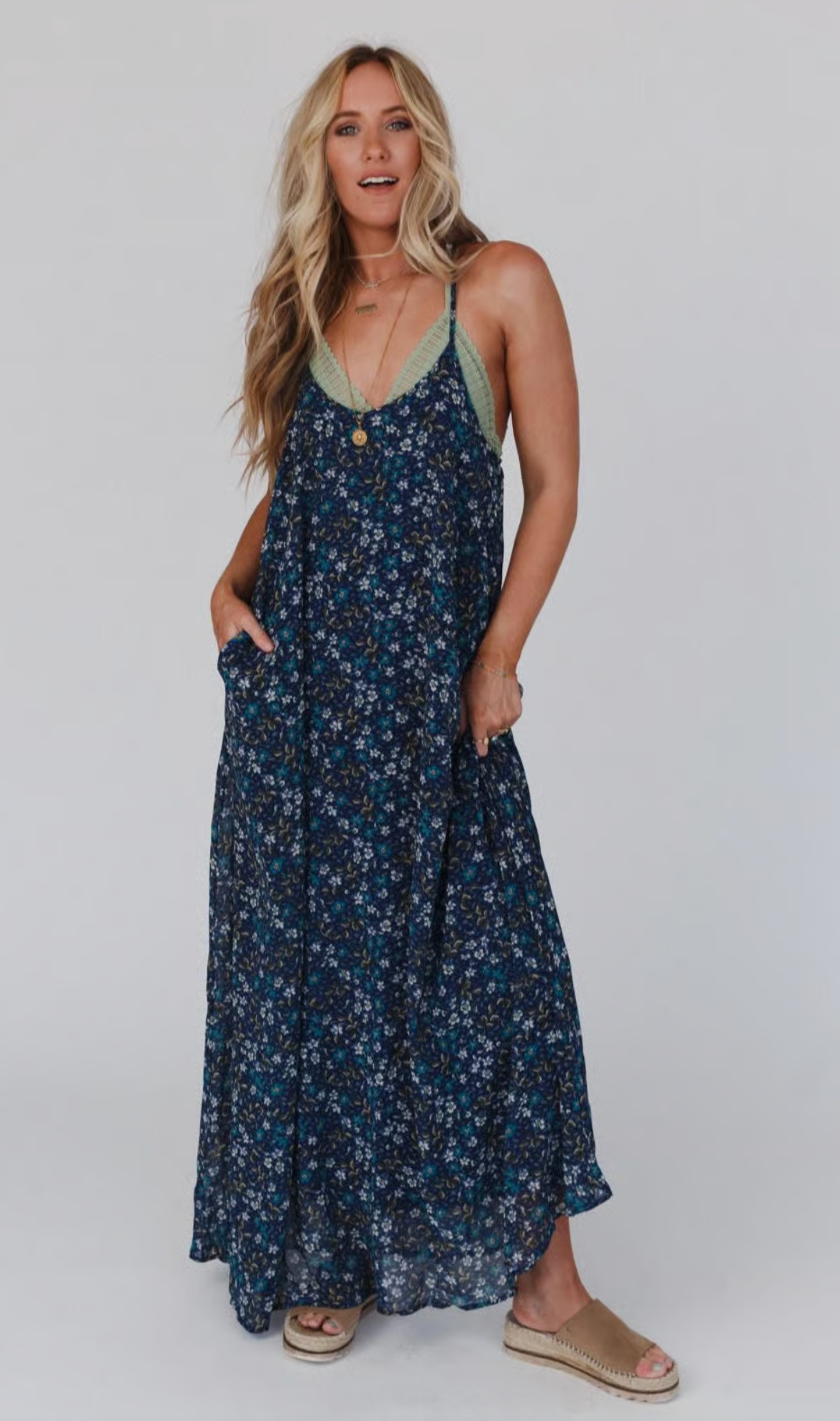 Three Bird Nest - Oasis Pocket Maxi Dress - Navy Floral