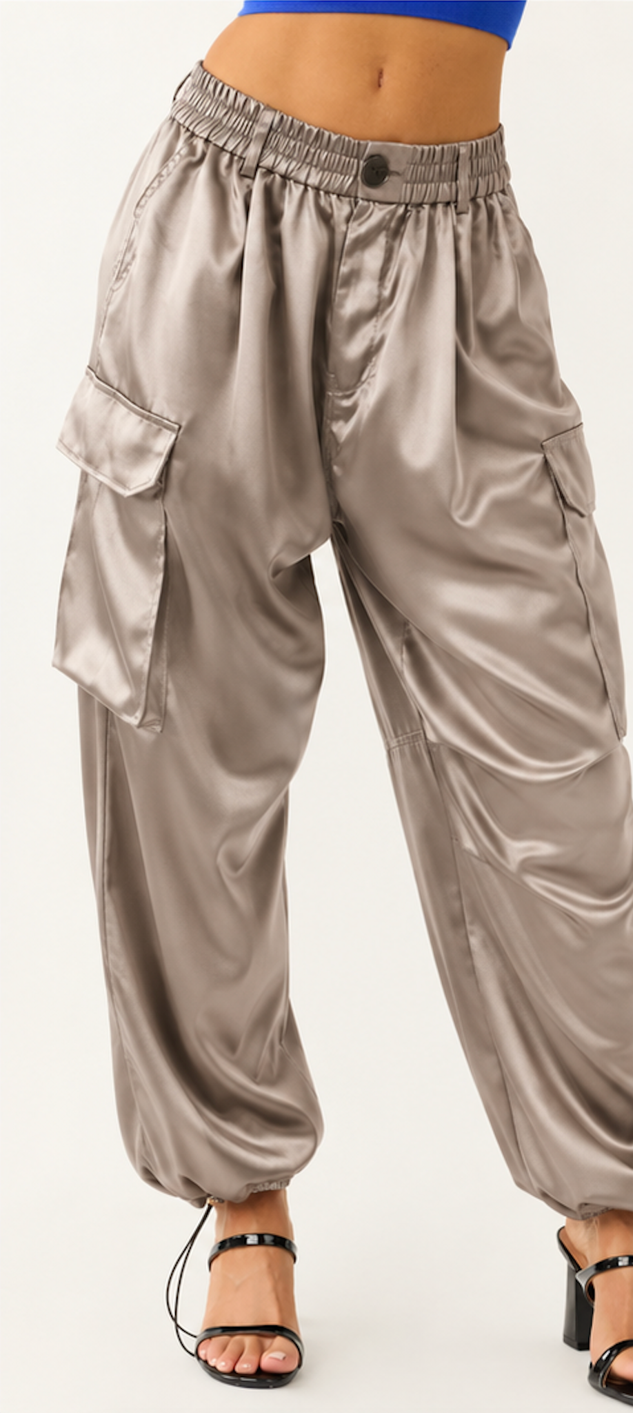 The Workshop Studio - HIGH WAIST SATIN CARGO JOGGER PANTS