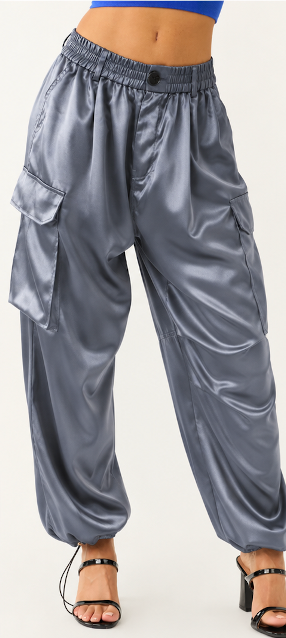 The Workshop Studio - HIGH WAIST SATIN CARGO JOGGER PANTS