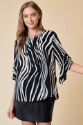 Doe and Rae - BRUSH STROKE PRINTED V-NECK BLOUSE