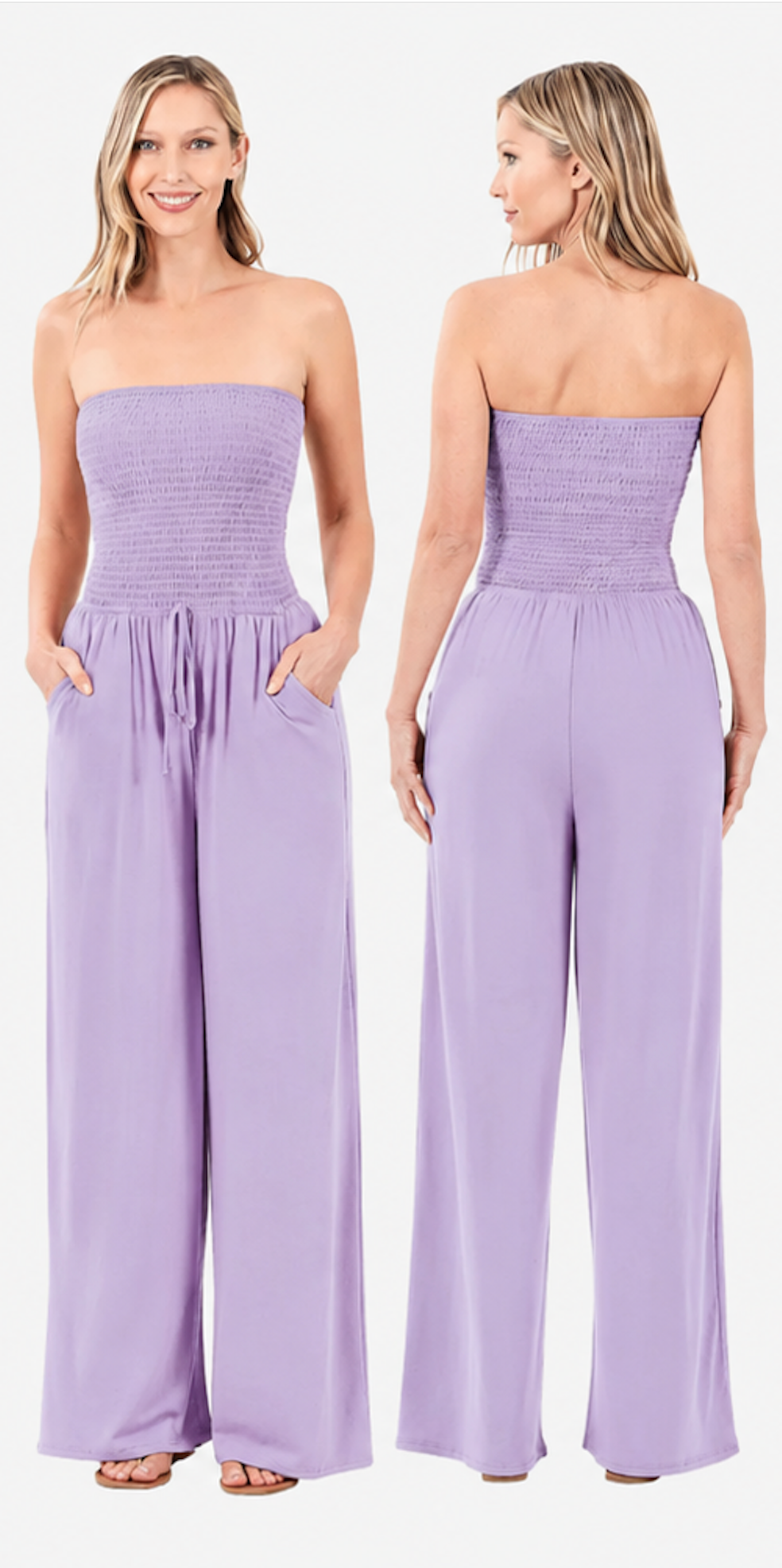 Zenana - Smocked Tube Top Jumpsuit