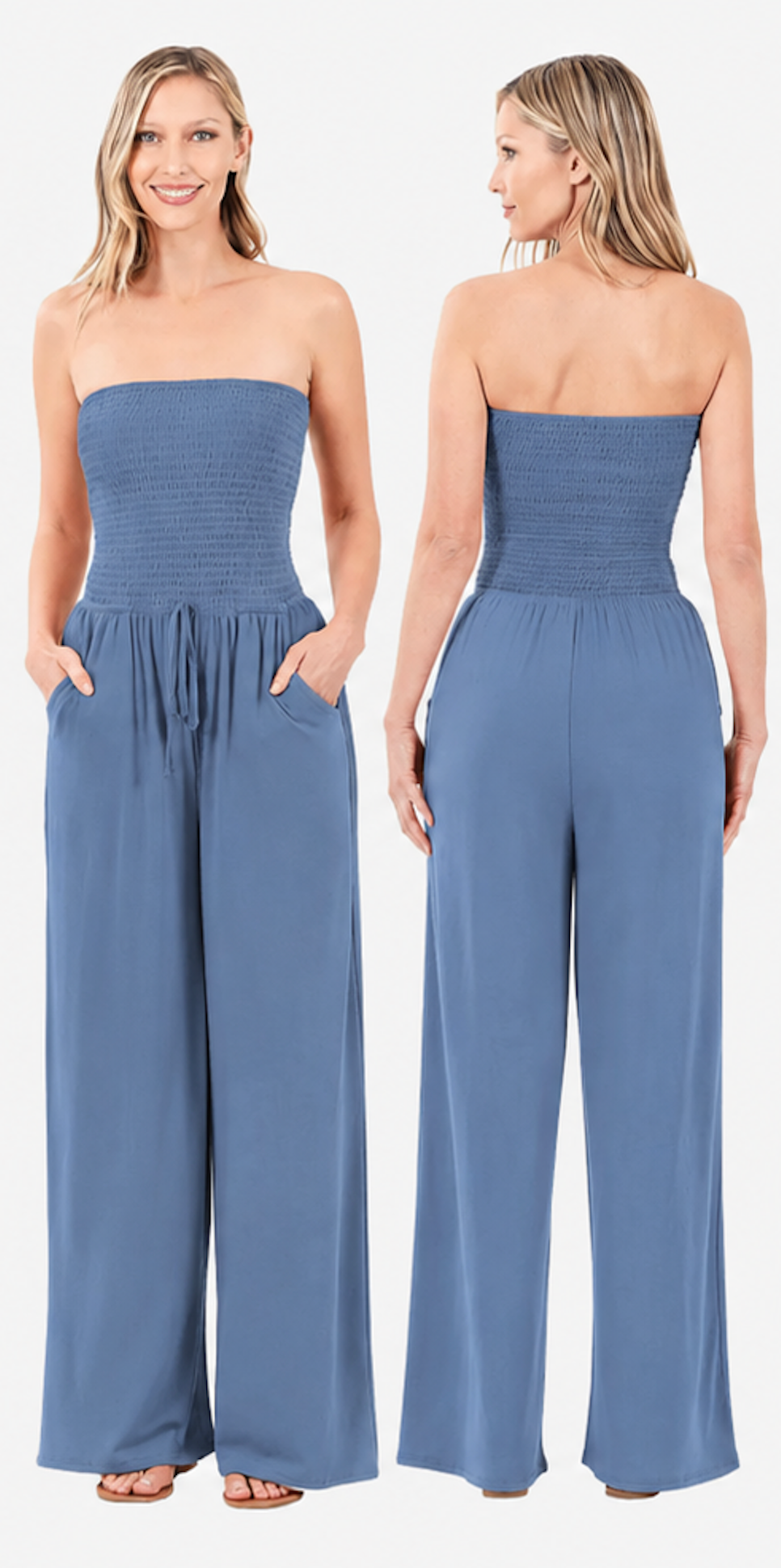 Zenana - Smocked Tube Top Jumpsuit