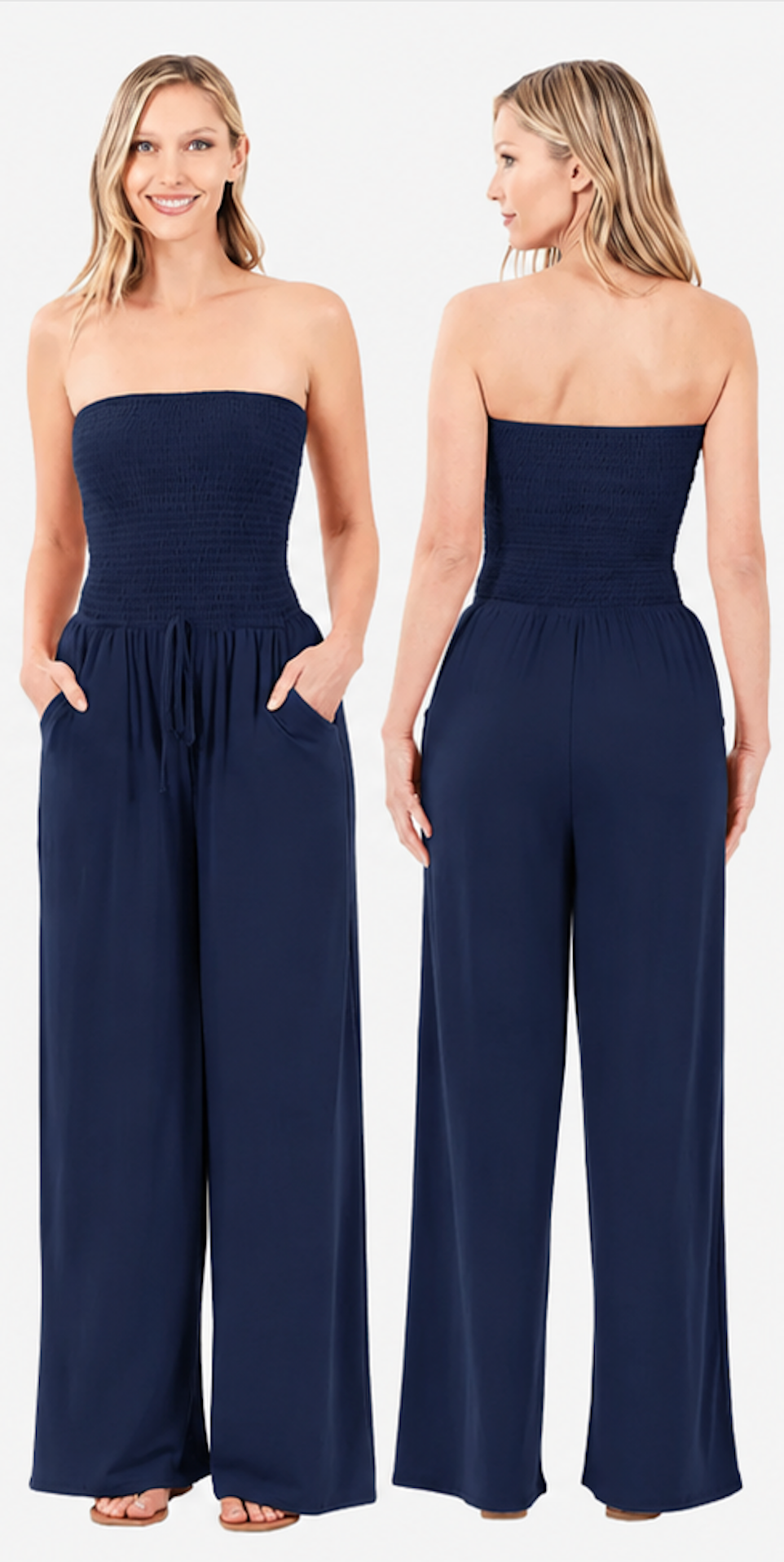 Zenana - Smocked Tube Top Jumpsuit