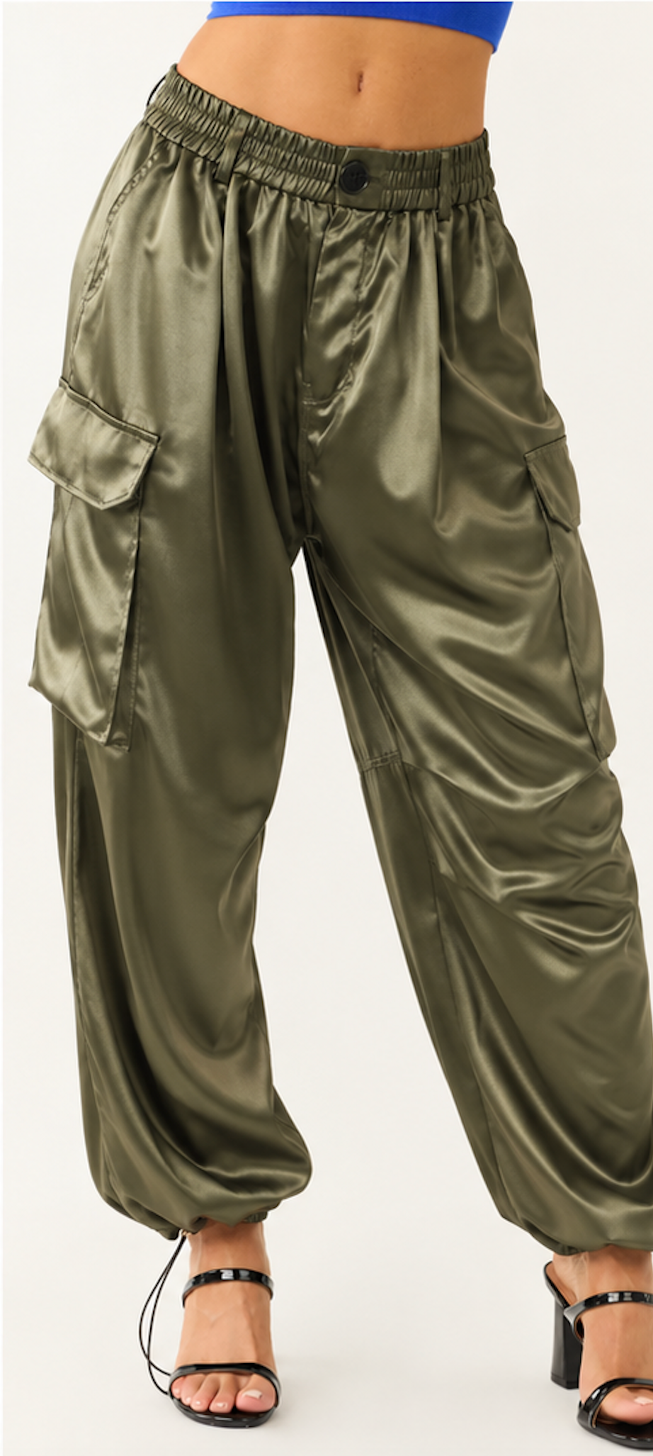 The Workshop Studio - HIGH WAIST SATIN CARGO JOGGER PANTS