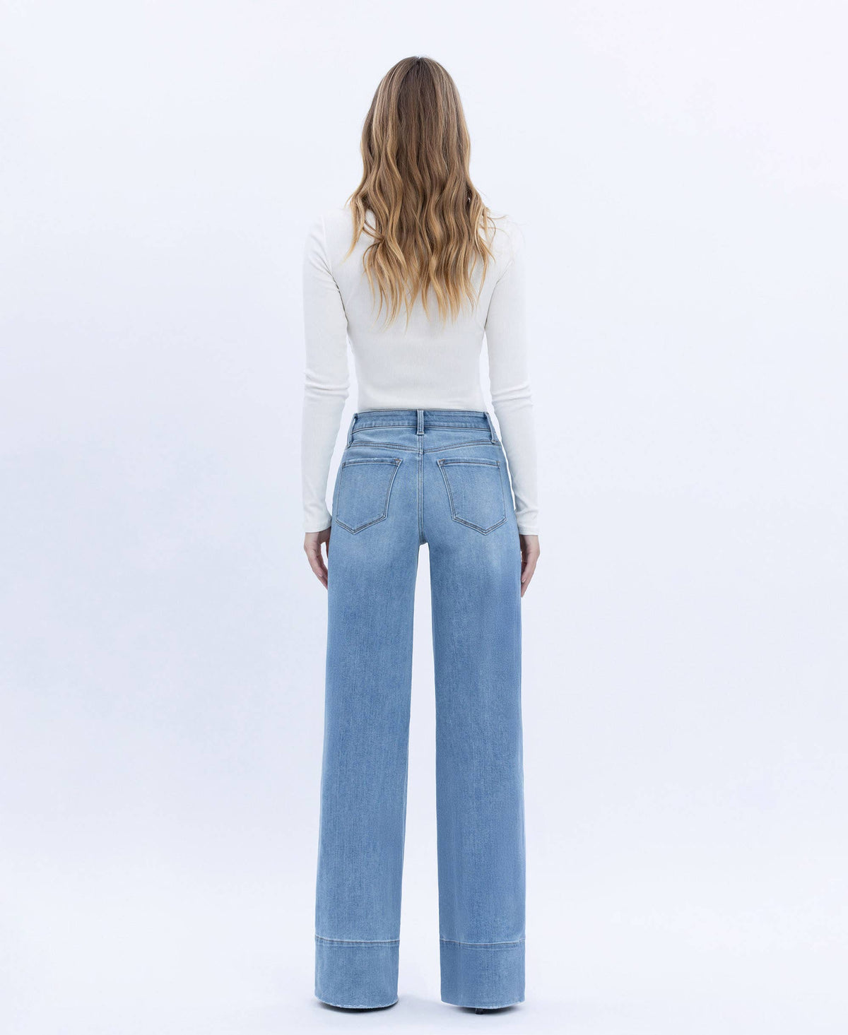 VERVET by FLYING MONKEY - HIGH RISE RAW HEM WIDE A LINE JEANS T6596