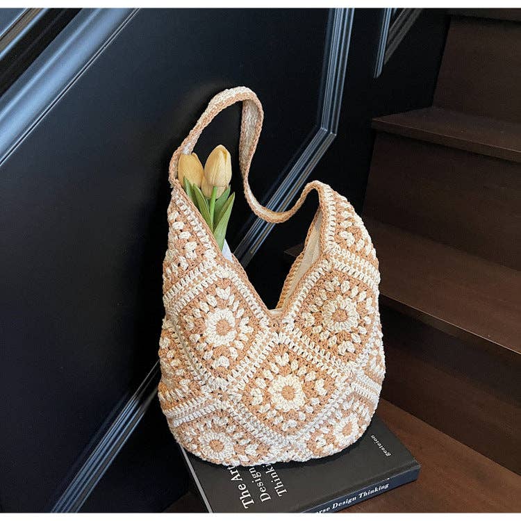 Suhkasana - Crochet Knit Tote Bag Boho Shoulder Bag for Women