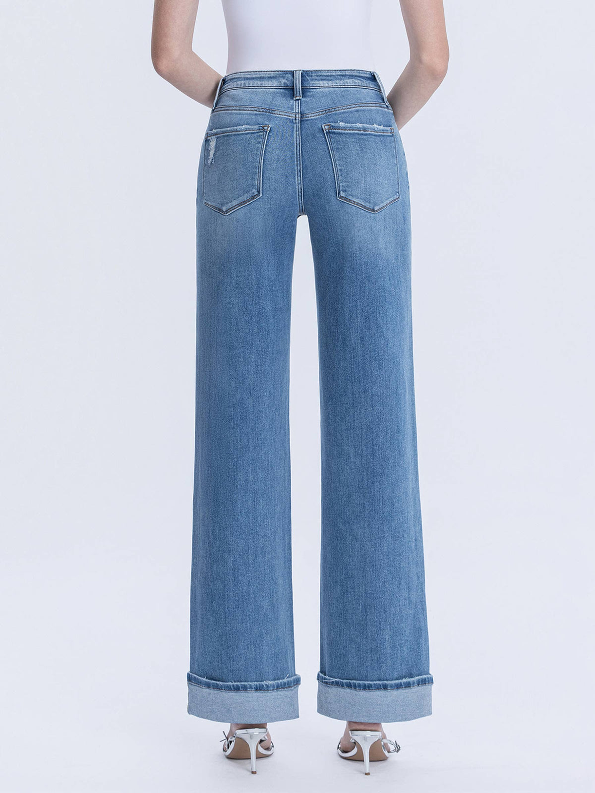 VERVET by FLYING MONKEY - HIGH RISE FULL LENGTH CUFFED WIDE JEANS T7049
