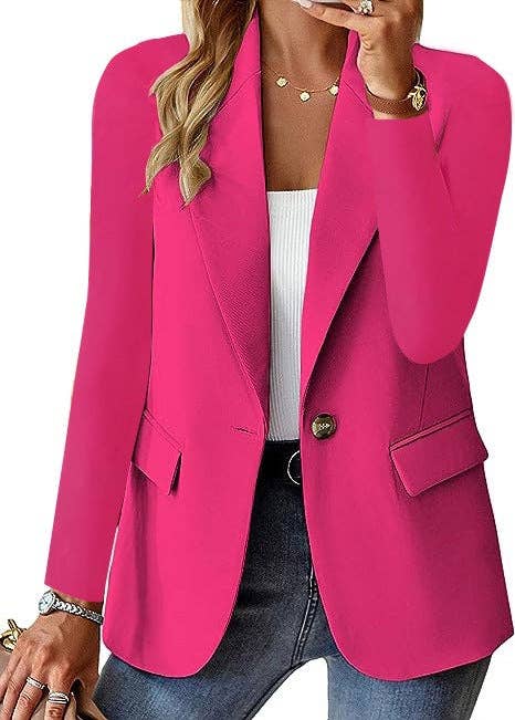 Suhkasana - Women's Business Casual Blazer Long Sleeve Single Button - Blk