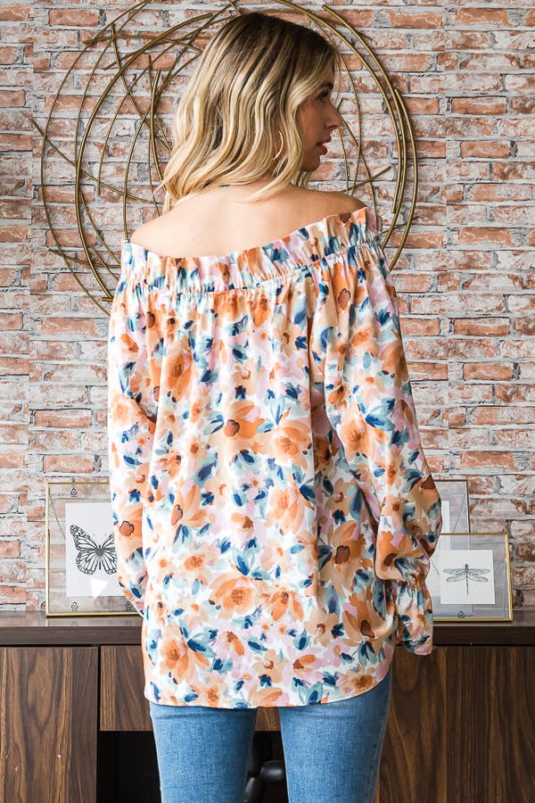 Floral Print Ruffle Neck Blouse for Women T5226