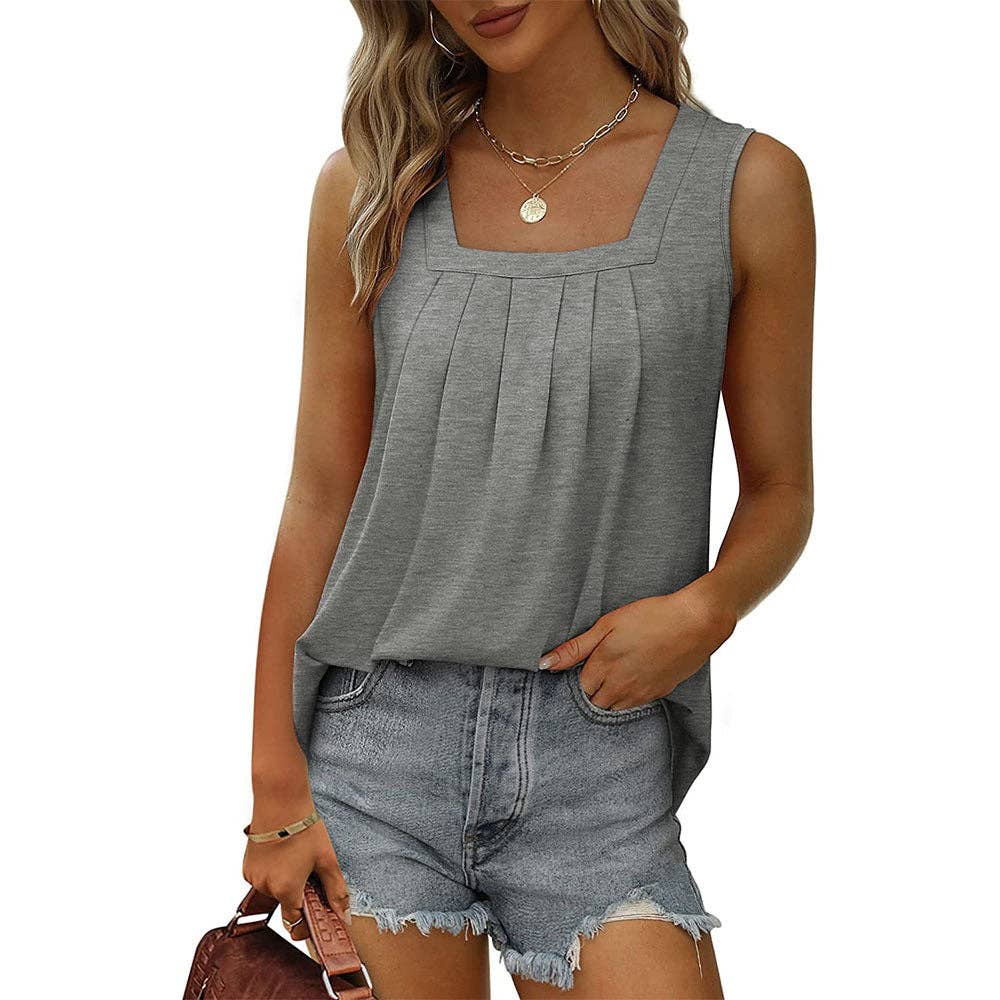 Suhkasana - Square Neck Pleated Sleeveless Flowy Tank Top