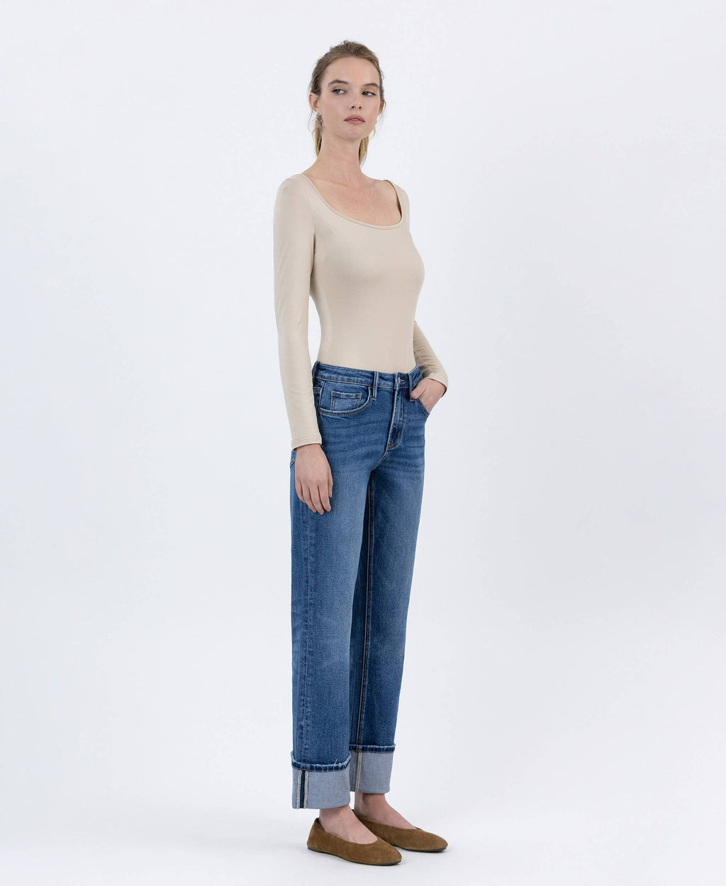 Lovervet by VERVET - HIGH RISE CUFFED ANKLE STRAIGHT JEANS LV1608