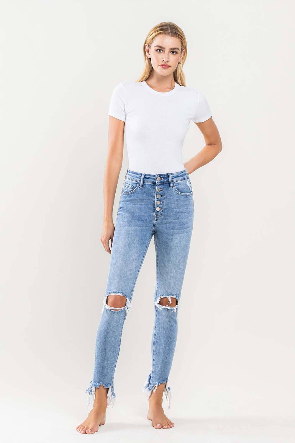 VERVET by FLYING MONKEY - HIGH RISE DISTRESSED BUTTON UP SKINNY JEANS V2844