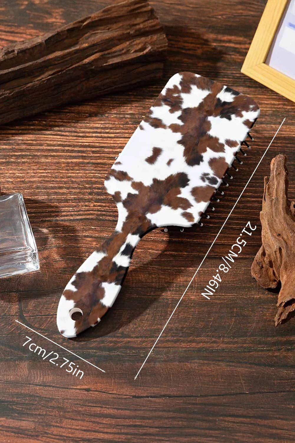 Suhkasana - Chestnut Cow Print Air Cushion Hair Brush with Long Handle
