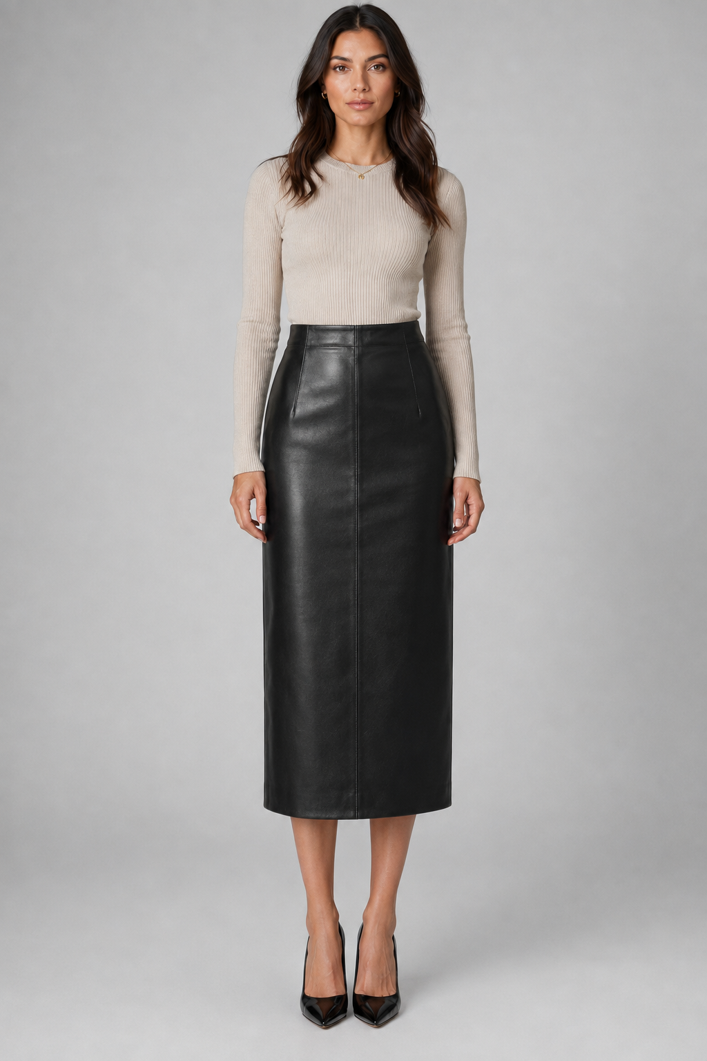 Veracci - Women’s High-Waist Vegan Leather Long Pencil Skirt