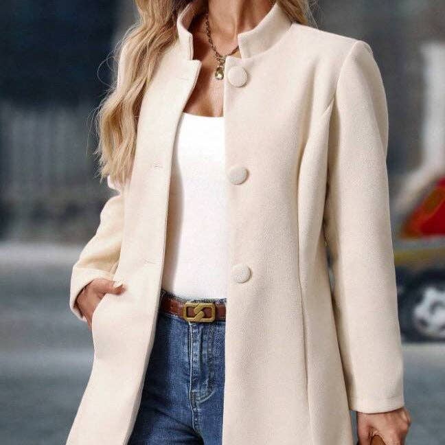 Suhkasana - Women's Wool Coat Stand Collar Button Front Long Winter
