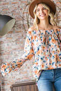 Floral Print Ruffle Neck Blouse for Women T5226