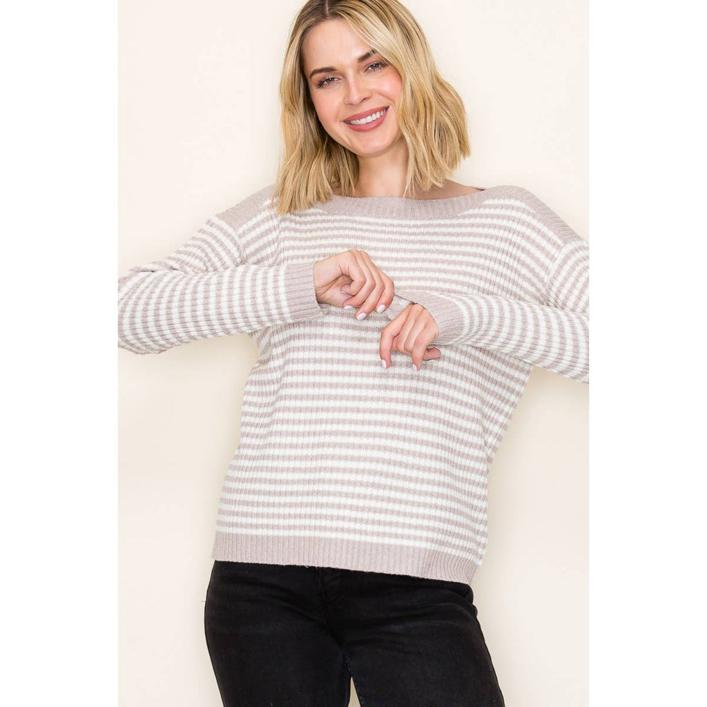 STACCATO - BOAT NECK PULLOVER SWEATER - IVORY/TAUPE