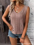 Suhkasana - Women Cable Knit Tank Top V Neck Sleeveless Summer Sweater