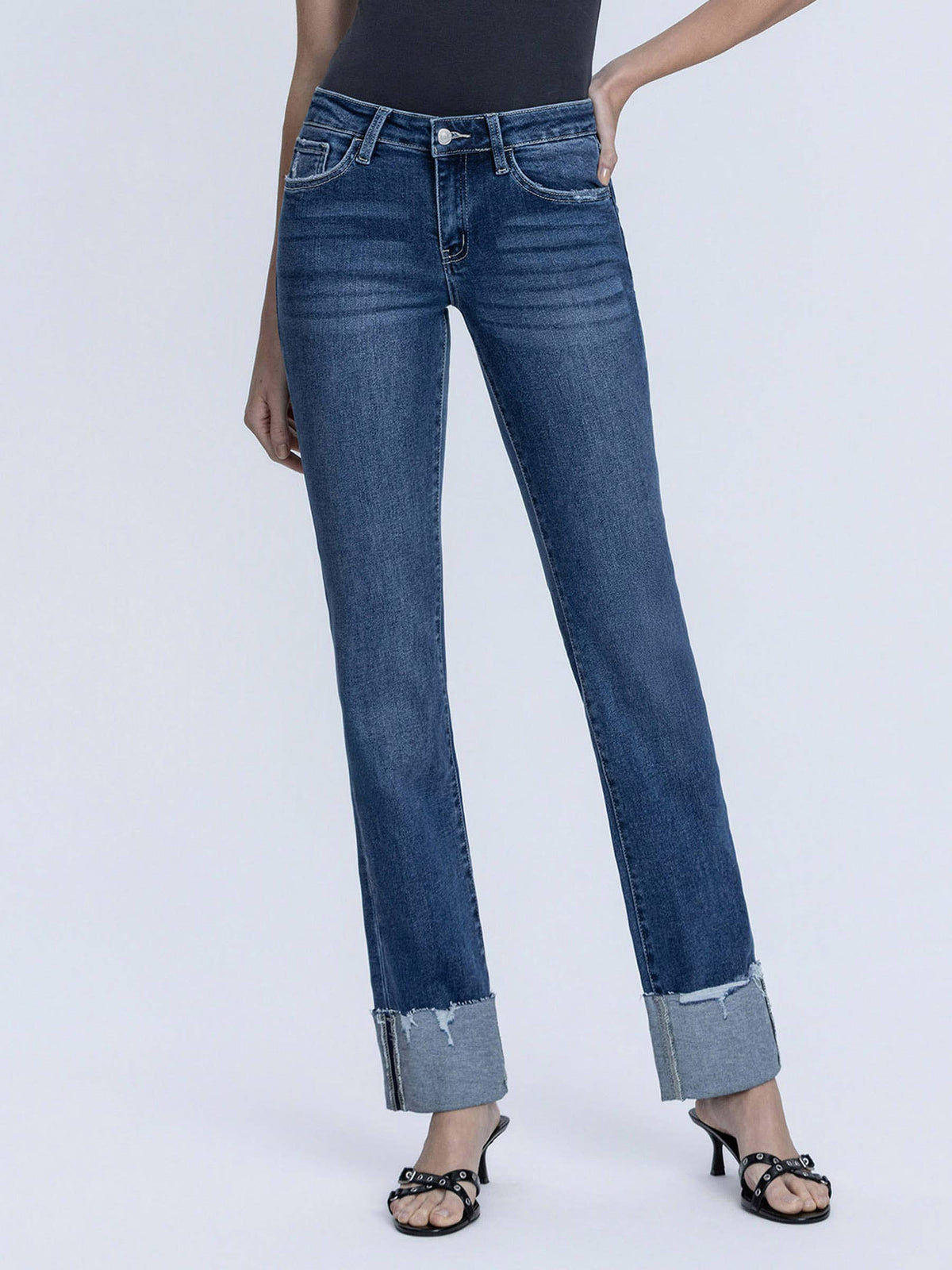 Lovervet by VERVET - MID RISE DARK WASH CUFFED SLIM STRAIGHT JEANS LV1513