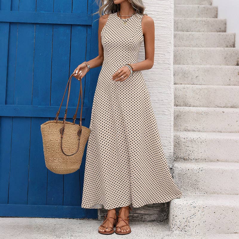 Suhkasana - Polka Dot Sleeveless Maxi Dress Backless Summer