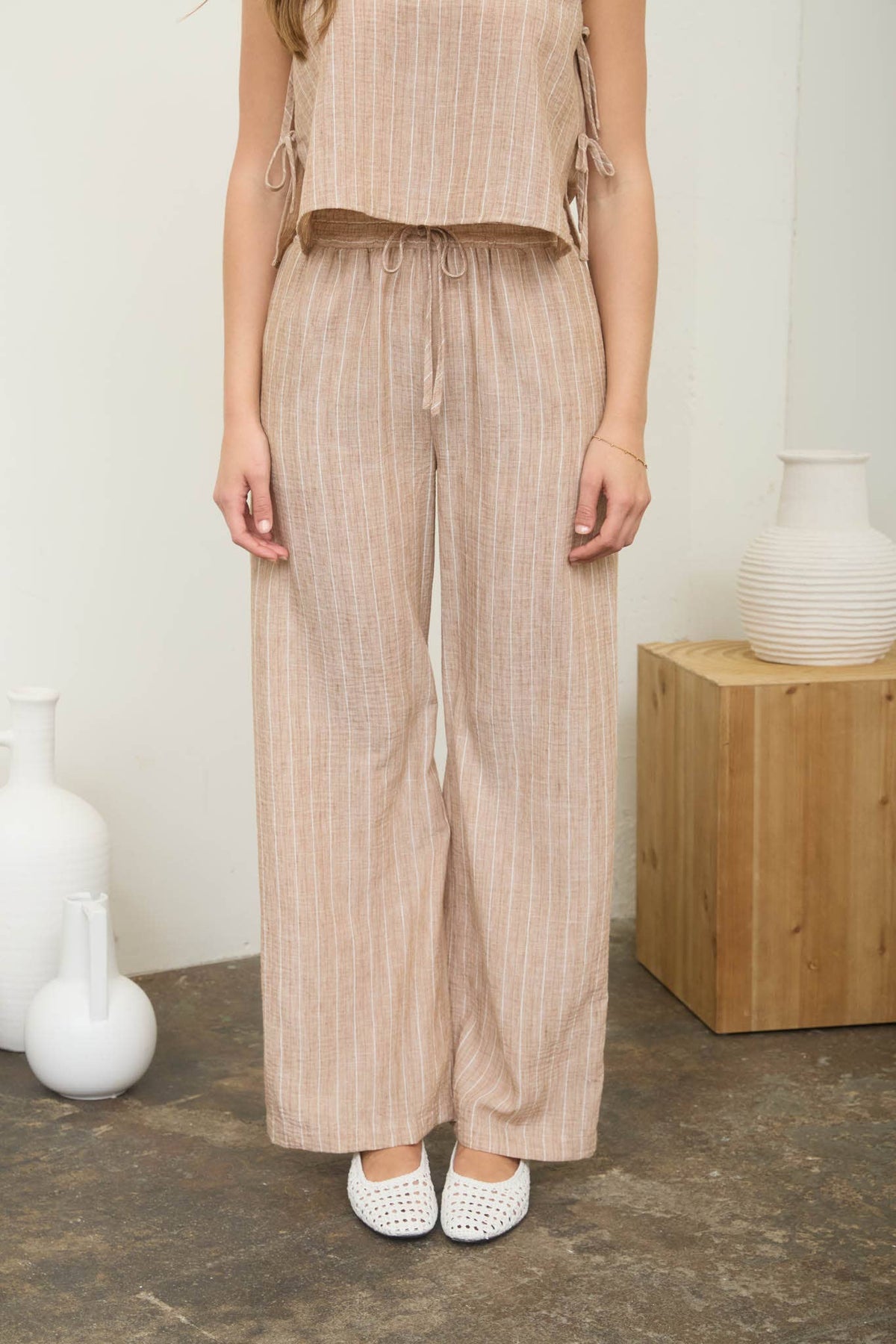 Blu Pepper - STRIPE LINEN DRAWSTRING LOUNGE PANTS