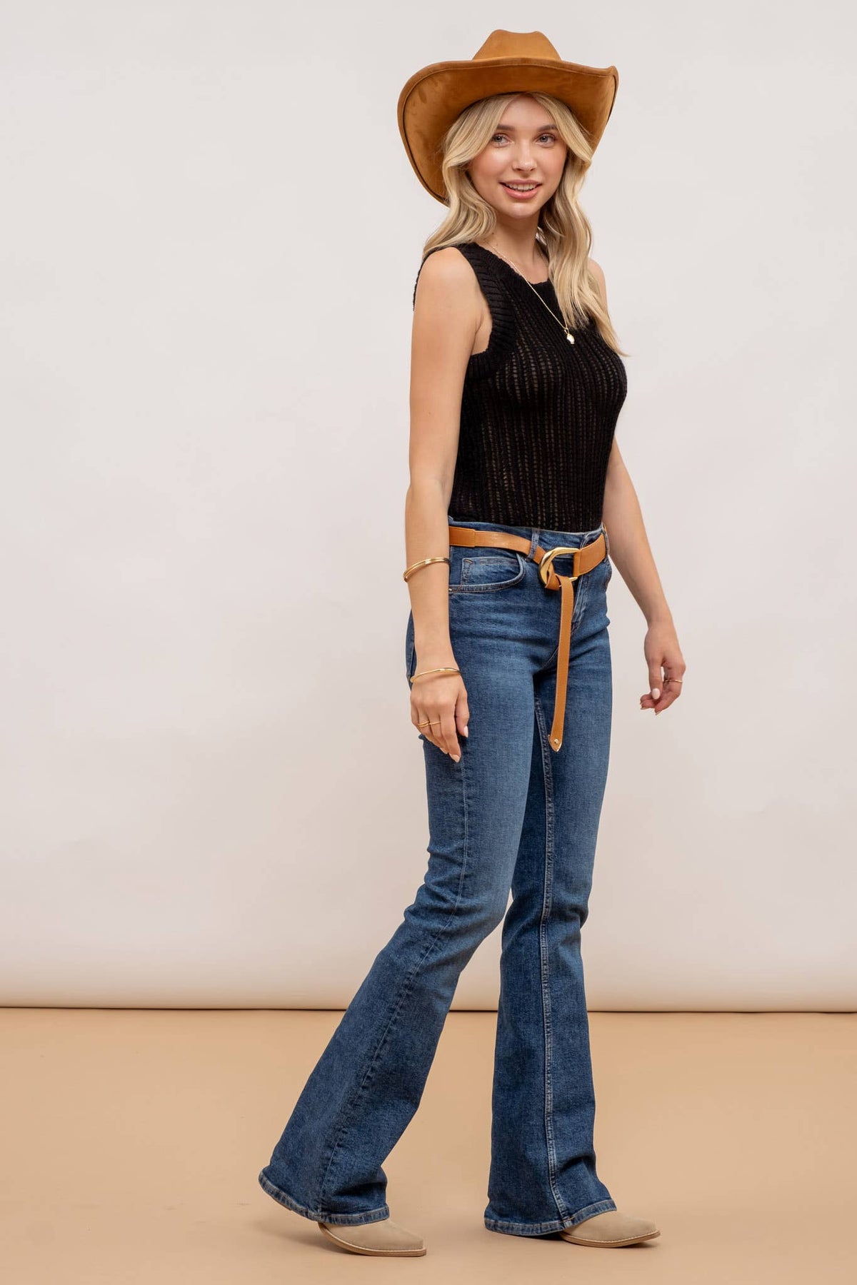 Blu Pepper - ROUND NECK CROCHET SWEATER KNIT TANK TOP
