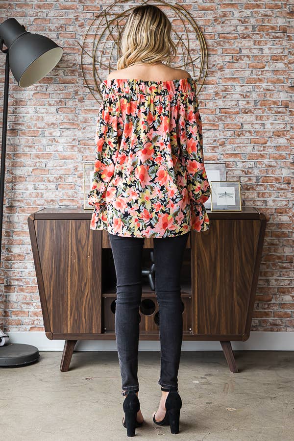 Floral Print Ruffle Neck Blouse for Women T5226
