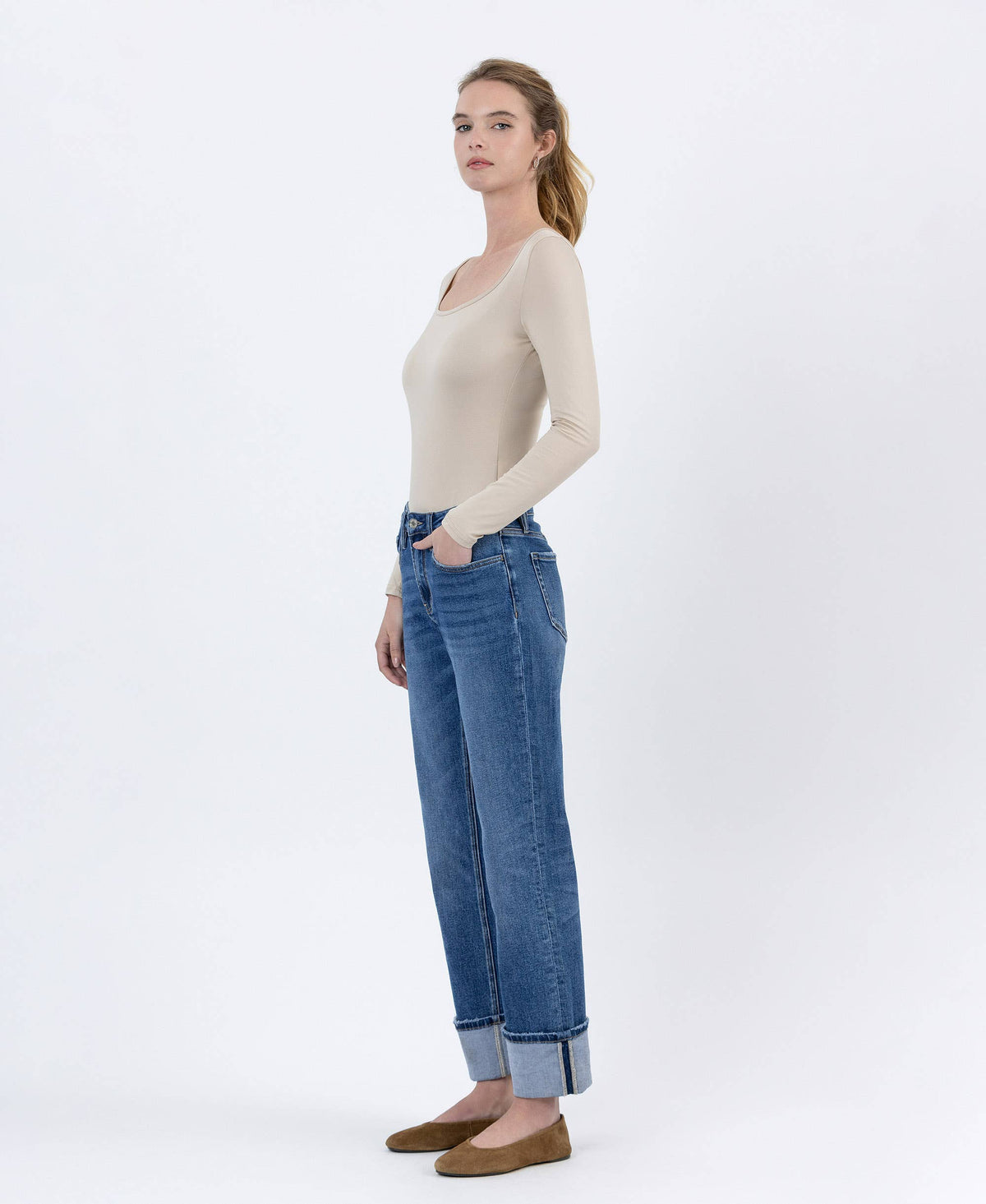 Lovervet by VERVET - HIGH RISE CUFFED ANKLE STRAIGHT JEANS LV1608