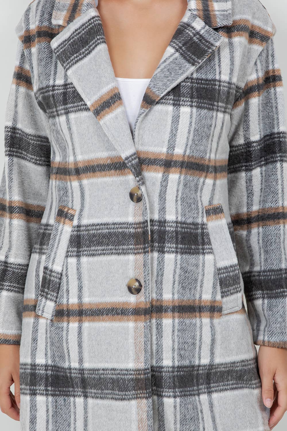 Veracci - Oversized Woolen Plaid Coat / Jacket with detachable Hood