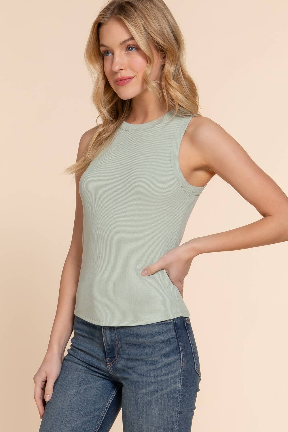Active Basic | Active USA - Sleeveless Crew Neck Rib Knit Top