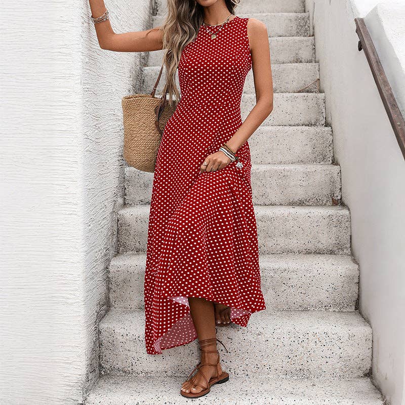 Suhkasana - Polka Dot Sleeveless Maxi Dress Backless Summer