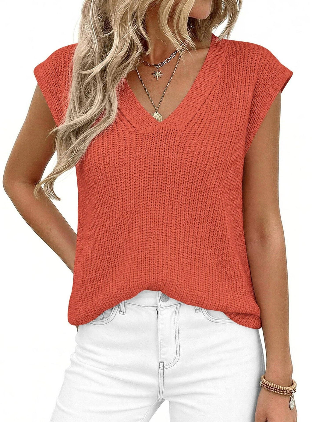 Suhkasana - V Neck Knit Sweater Vest Sleeveless Loose Summer Top