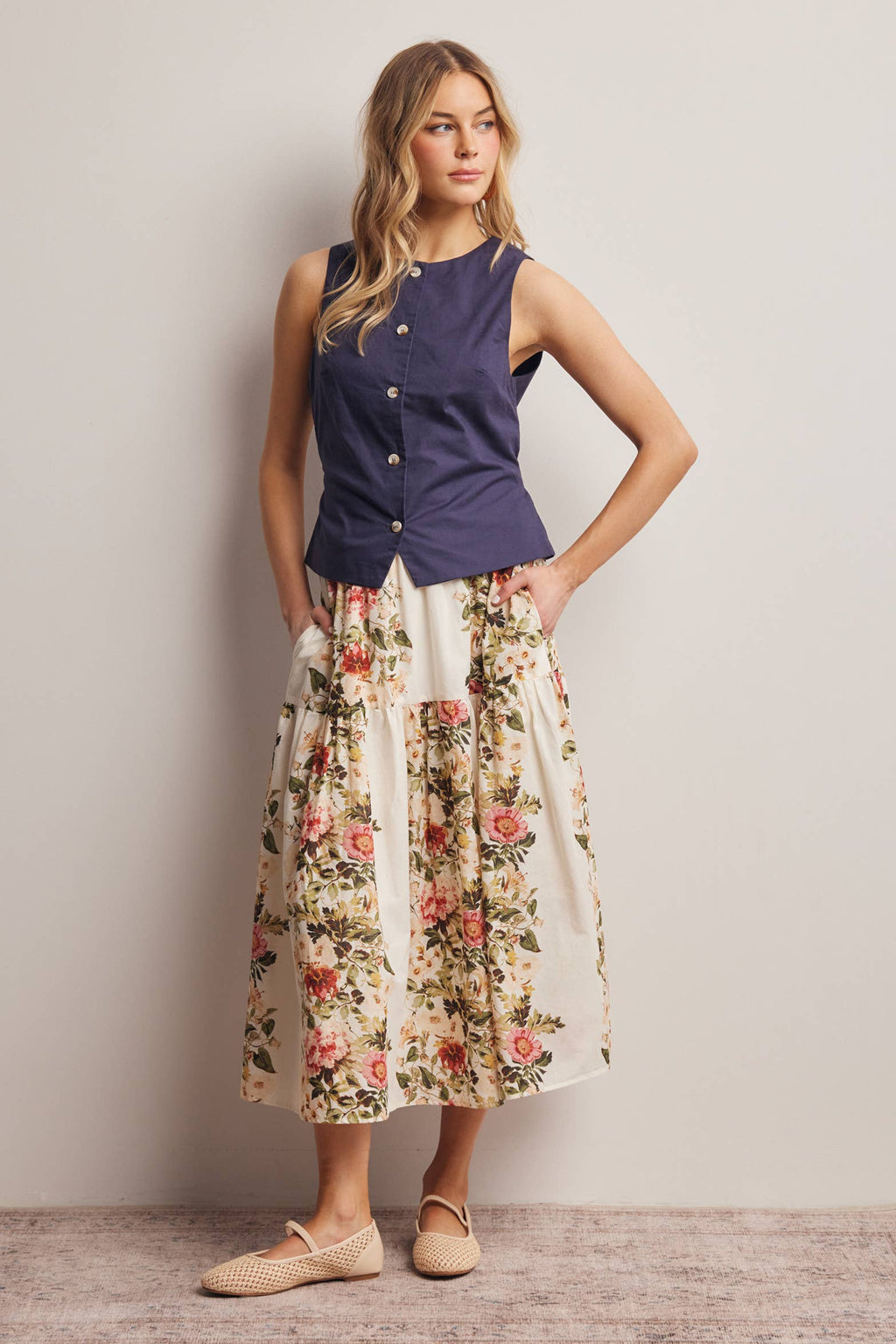 Forte - Linen Blend Button-Front Vest Top FVT0007
