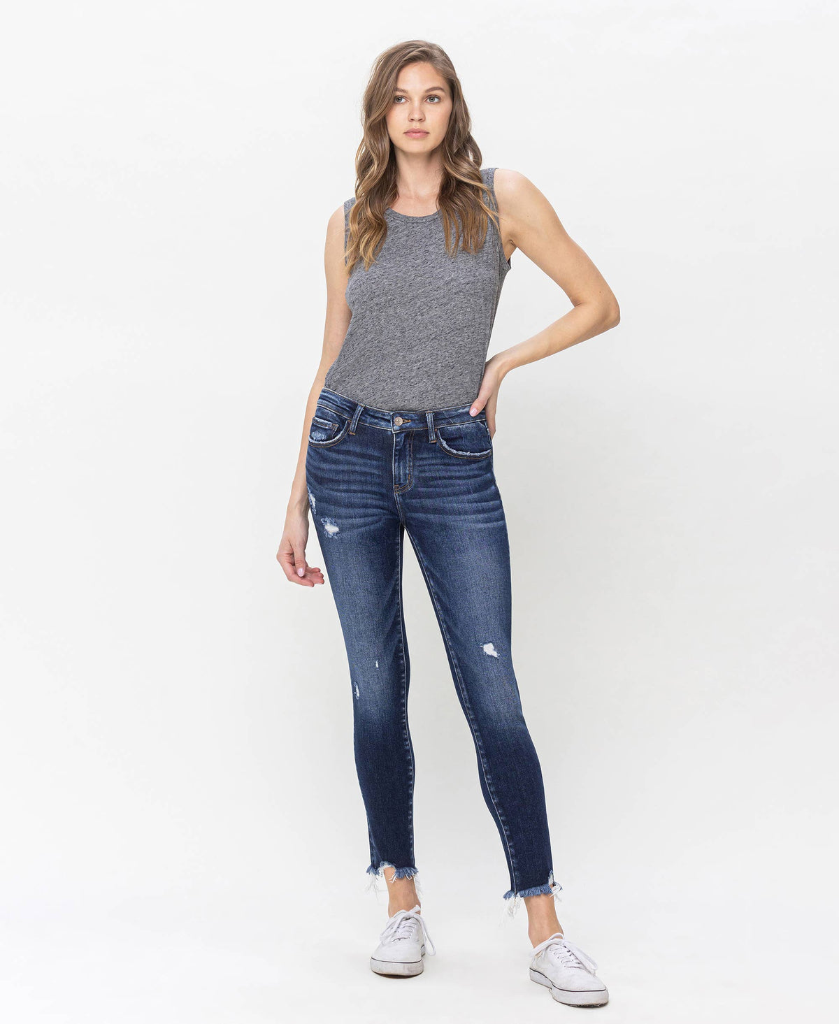 Lovervet by VERVET - MID RISE UNEVEN RAW HEM CROP SKINNY JEANS LV1144