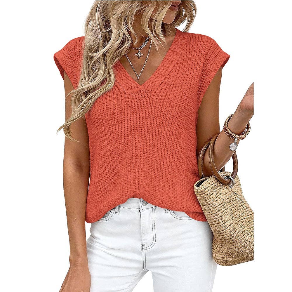 Suhkasana - V Neck Knit Sweater Vest Sleeveless Loose Summer Top