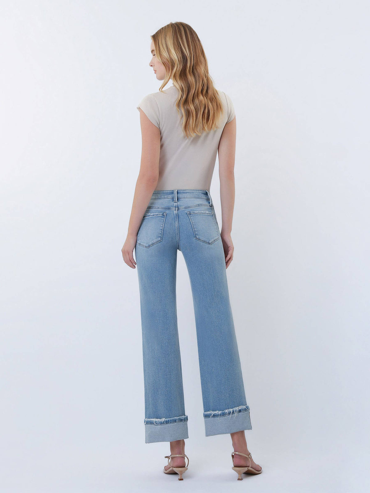 Lovervet by VERVET - MID RISE MEDIUM LIGHT CUFFED SLIM WIDE JEANS LV2181