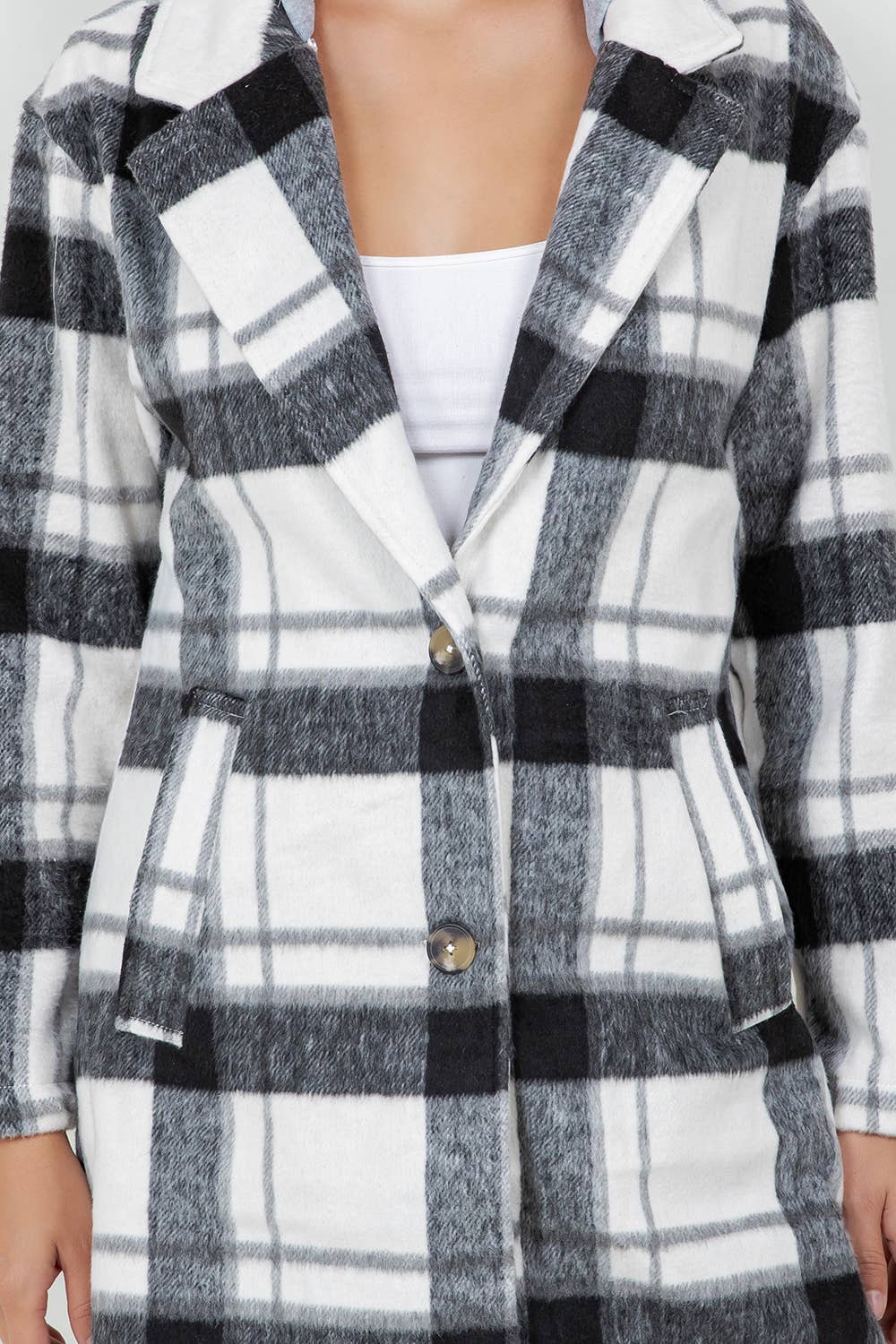 Veracci - Oversized Woolen Plaid Coat / Jacket with detachable Hood