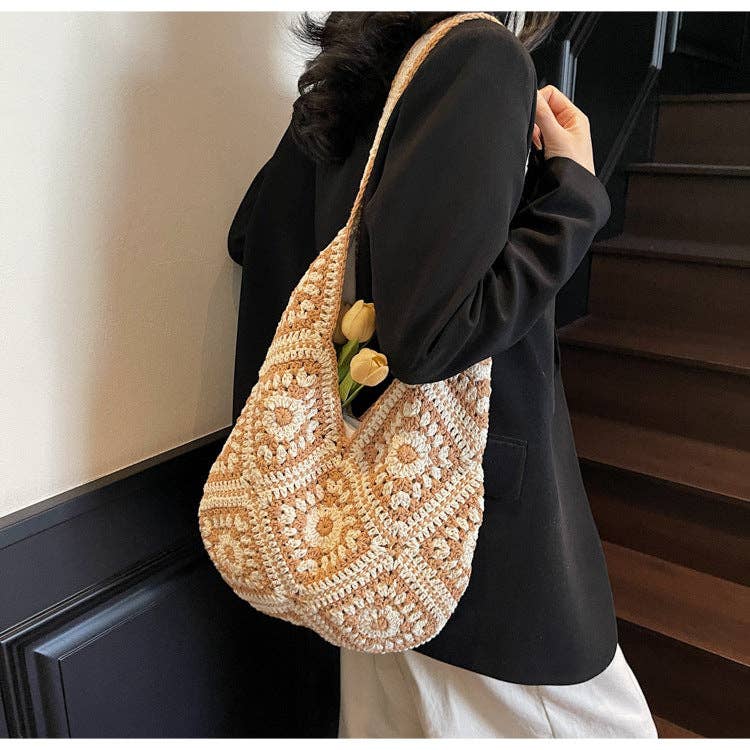 Suhkasana - Crochet Knit Tote Bag Boho Shoulder Bag for Women