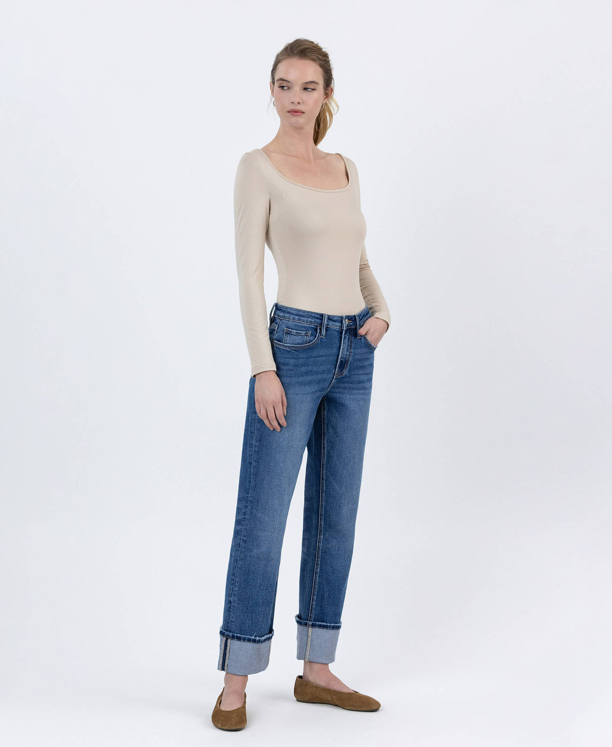 Lovervet by VERVET - HIGH RISE CUFFED ANKLE STRAIGHT JEANS LV1608