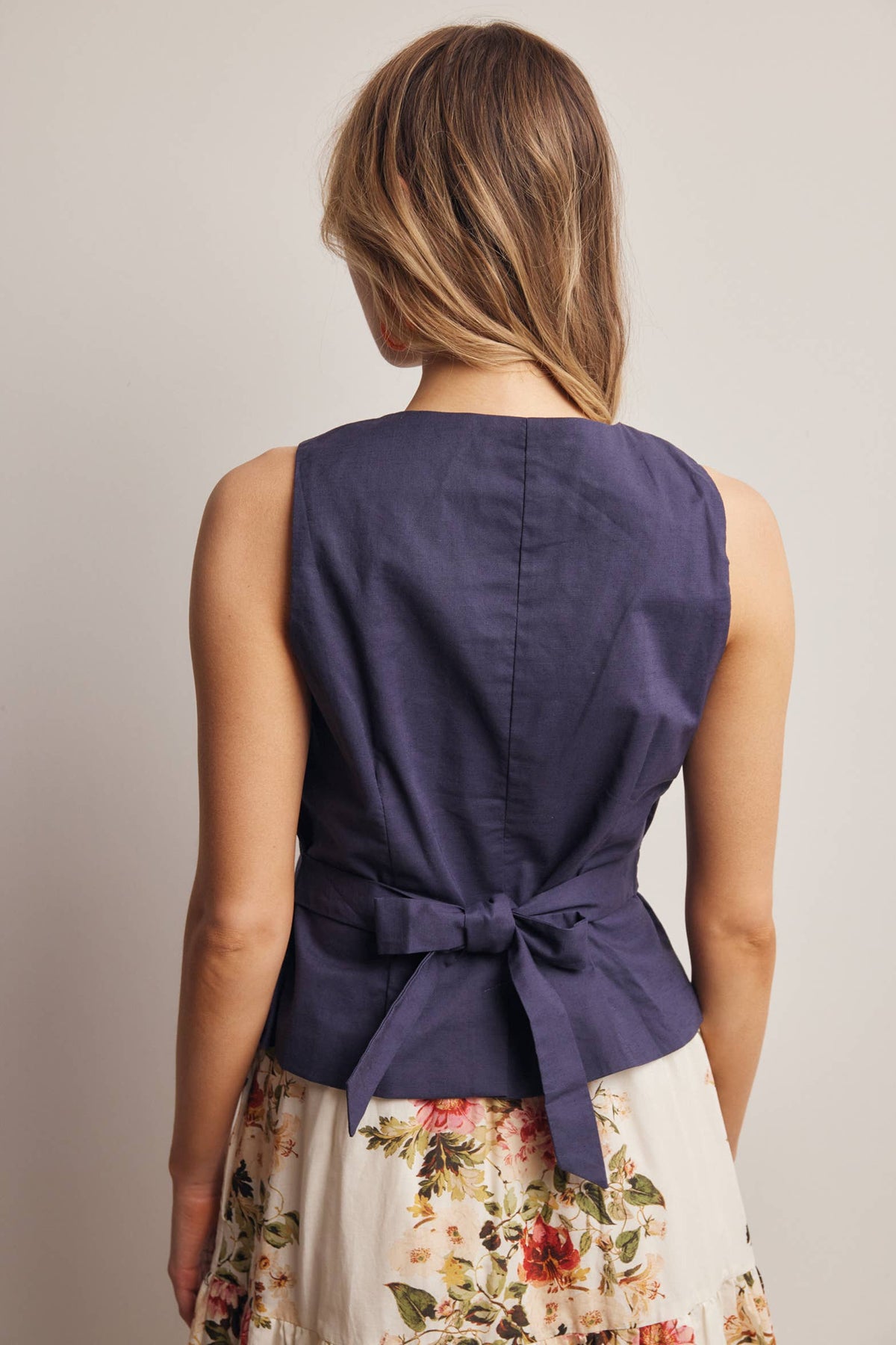 Forte - Linen Blend Button-Front Vest Top FVT0007