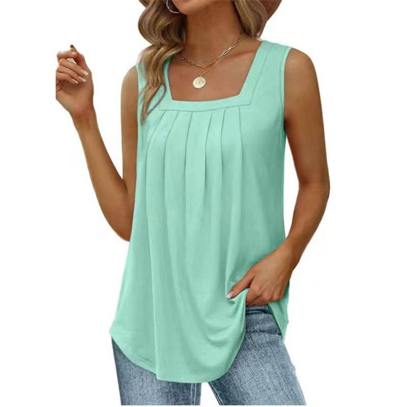 Suhkasana - Square Neck Pleated Sleeveless Flowy Tank Top