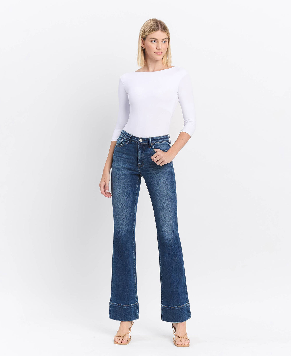 VERVET by FLYING MONKEY - HIGH RISE TROUSER HEM BOOTCUT JEANS T6641