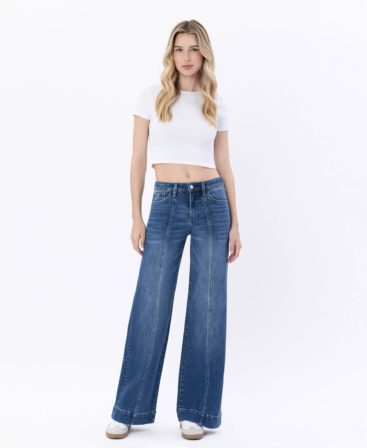 Lovervet by VERVET - HIGH RISE TROUSER HEM WIDE LEG JEANS LV1753