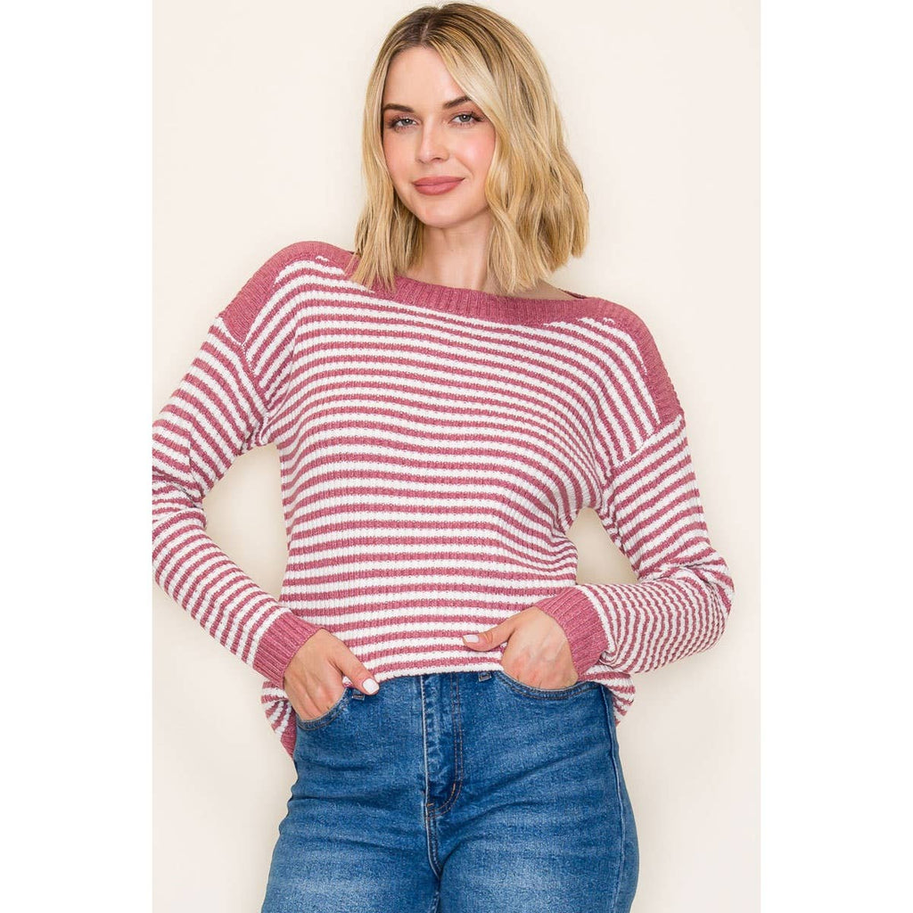 STACCATO - BOAT NECK PULLOVER SWEATER - IVORY/TAUPE