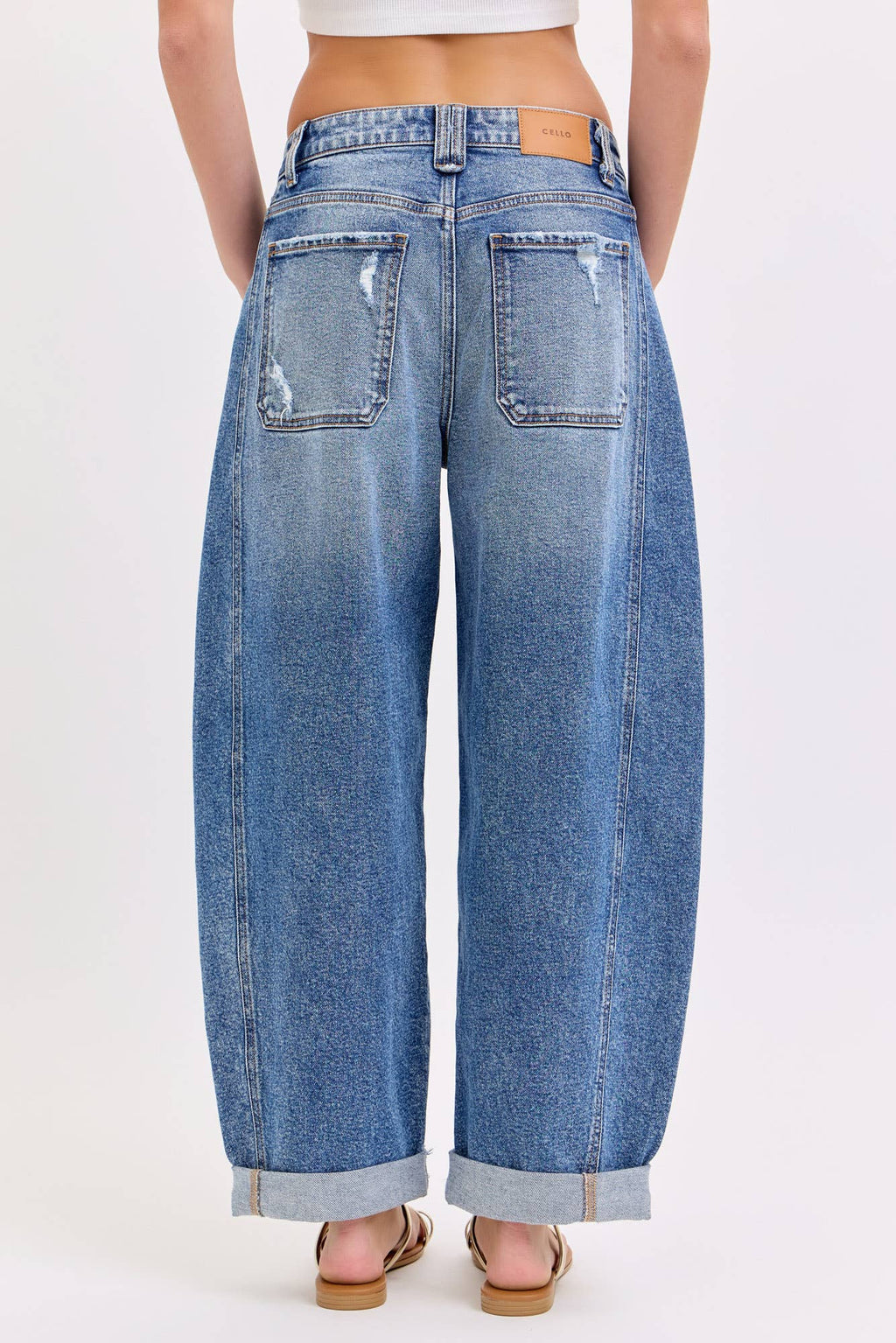 Cello Jeans - Mid Waist Barrel Leg with Rolled Cuff [WV79873BR-M]