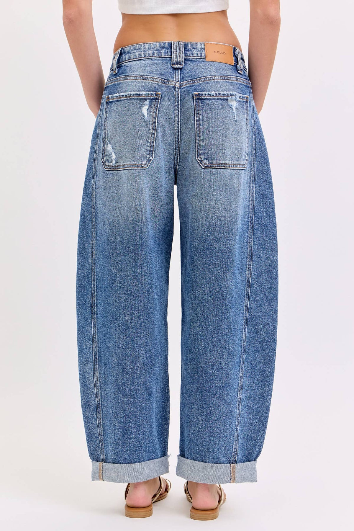 Cello Jeans - Mid Waist Barrel Leg with Rolled Cuff [WV79873BR-M]