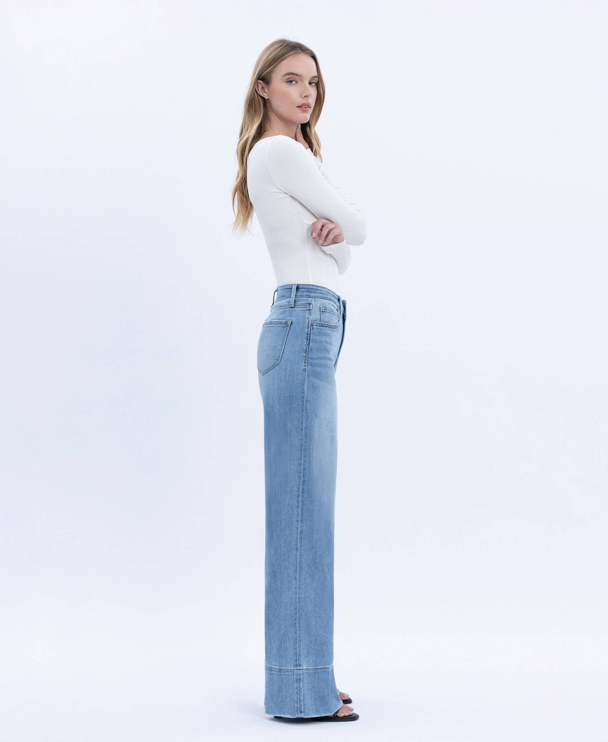 VERVET by FLYING MONKEY - HIGH RISE RAW HEM WIDE A LINE JEANS T6596