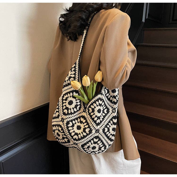 Suhkasana - Crochet Knit Tote Bag Boho Shoulder Bag for Women