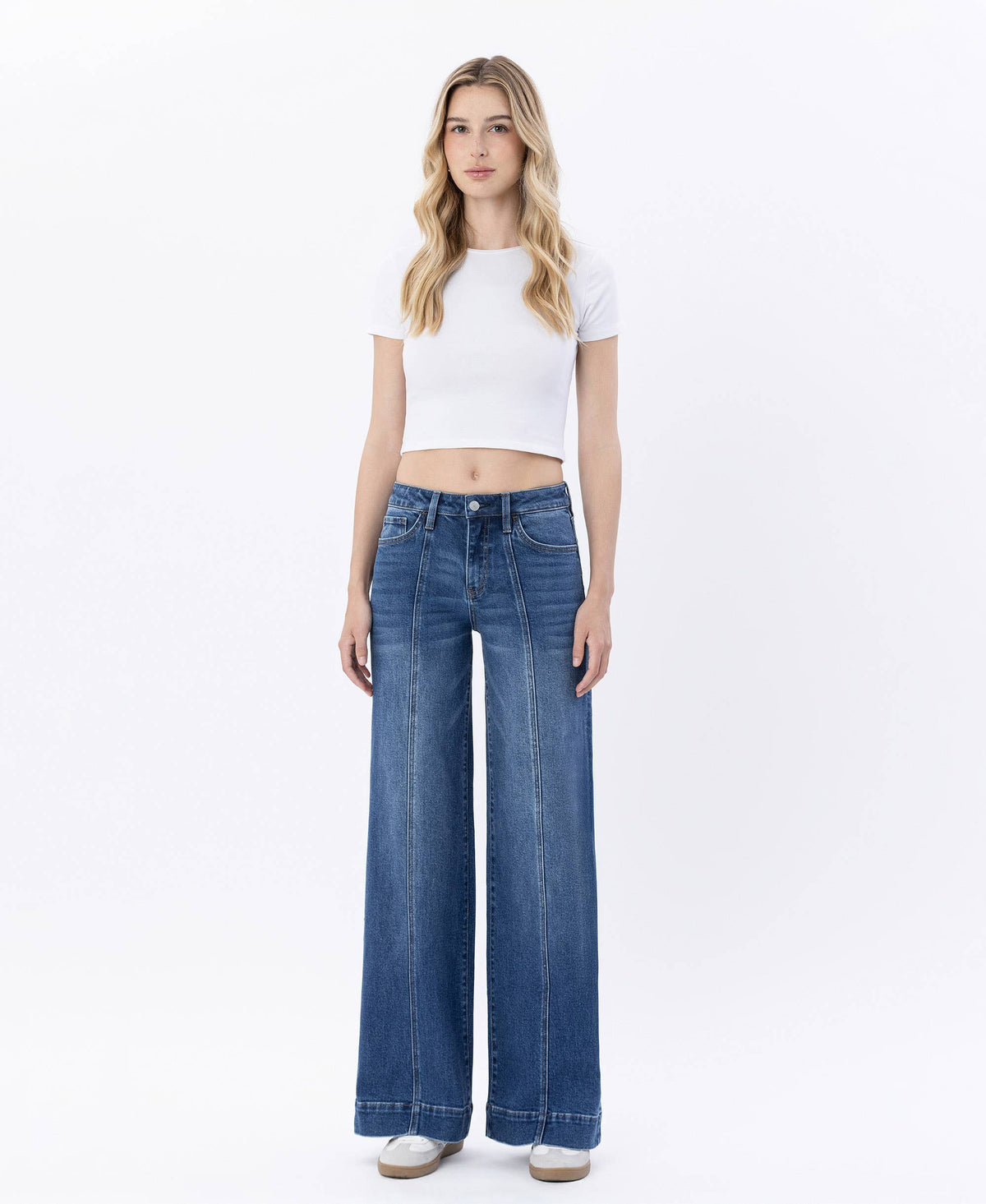 Lovervet by VERVET - HIGH RISE TROUSER HEM WIDE LEG JEANS LV1753