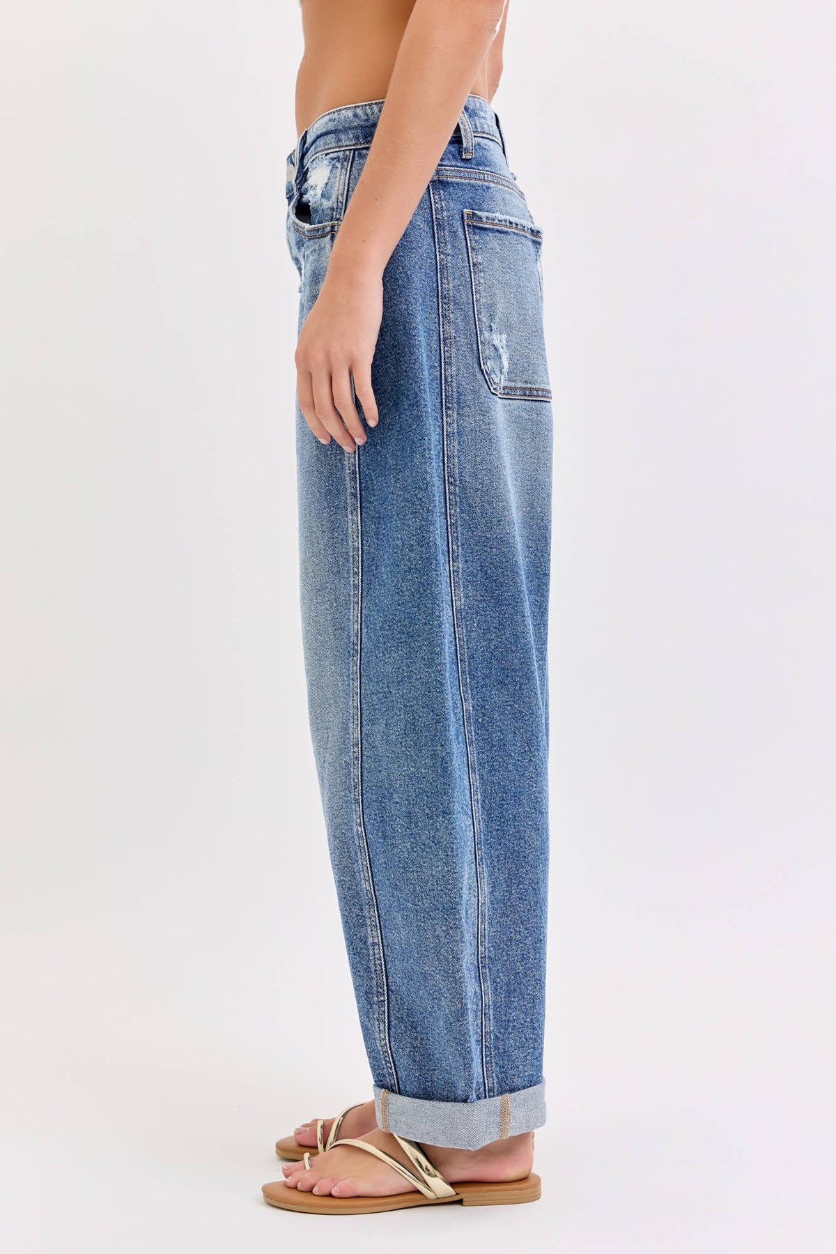 Cello Jeans - Mid Waist Barrel Leg with Rolled Cuff [WV79873BR-M]